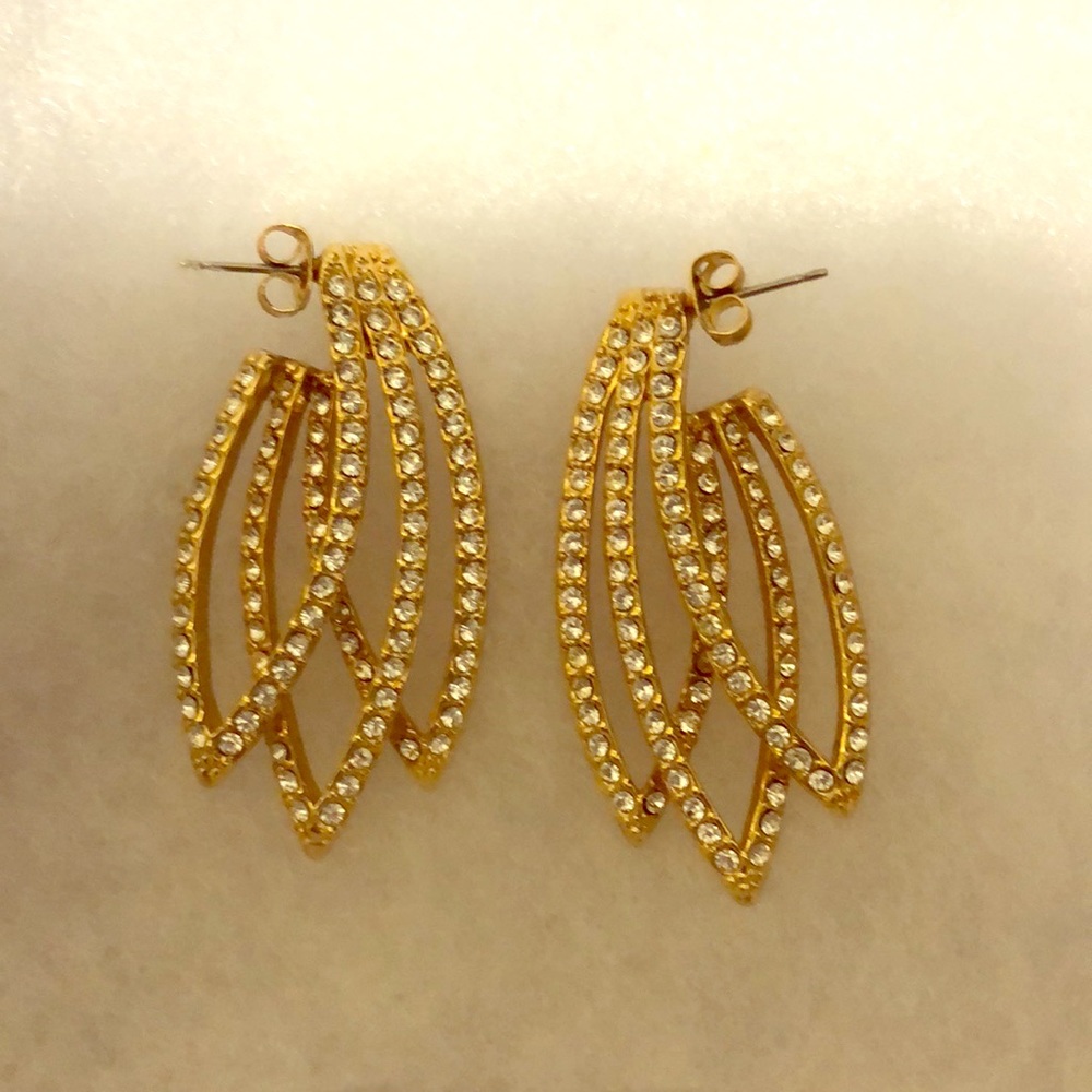 Gold and Rhinestone Long Dangle Earrings